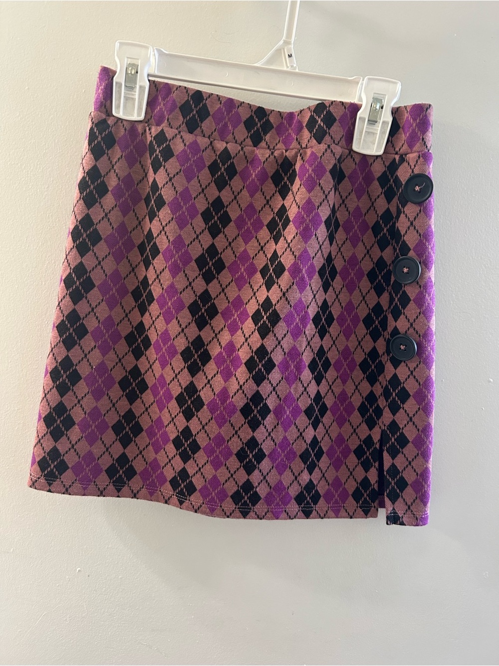 Freshman Purple and Black Argyle Button-Side Mini Skirt
